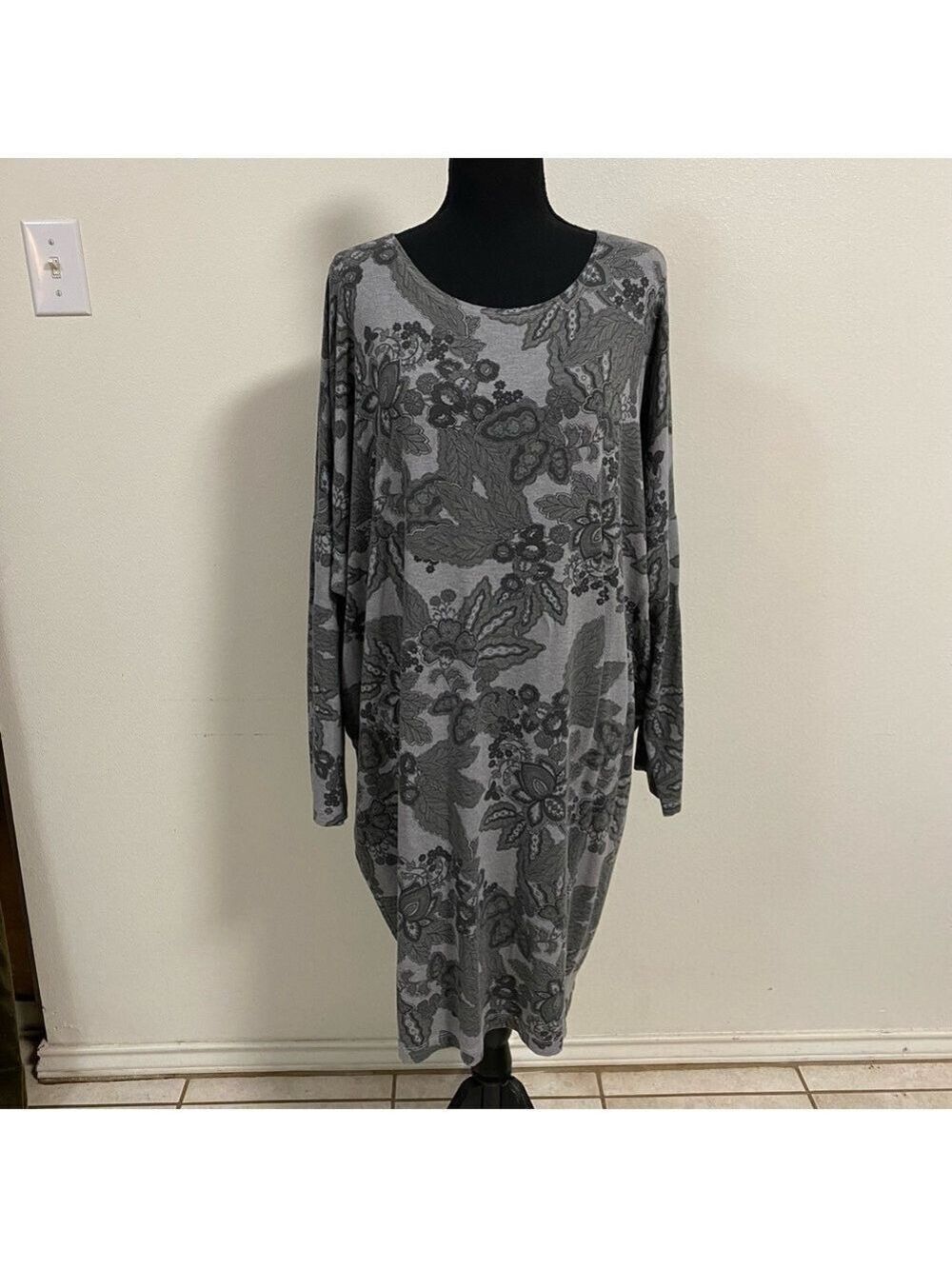 Bryn Walker Dress Womens Size Large Gray Floral Alanna French Terry Cocoon Tunic